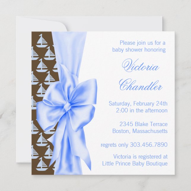 Elegant Blue Sailboat Baby Boy Shower Invitation (Front)