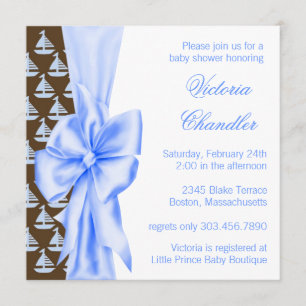 Elegant Blue Sailboat Baby Boy Shower Invitation