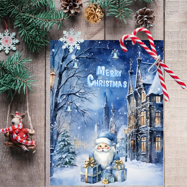 Elegant Blue Santa Winter Wonderland Christmas  Card (Creator Uploaded)