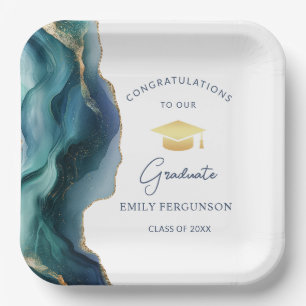 Elegant Blue Sapphire Congratulations Graduate Paper Plate