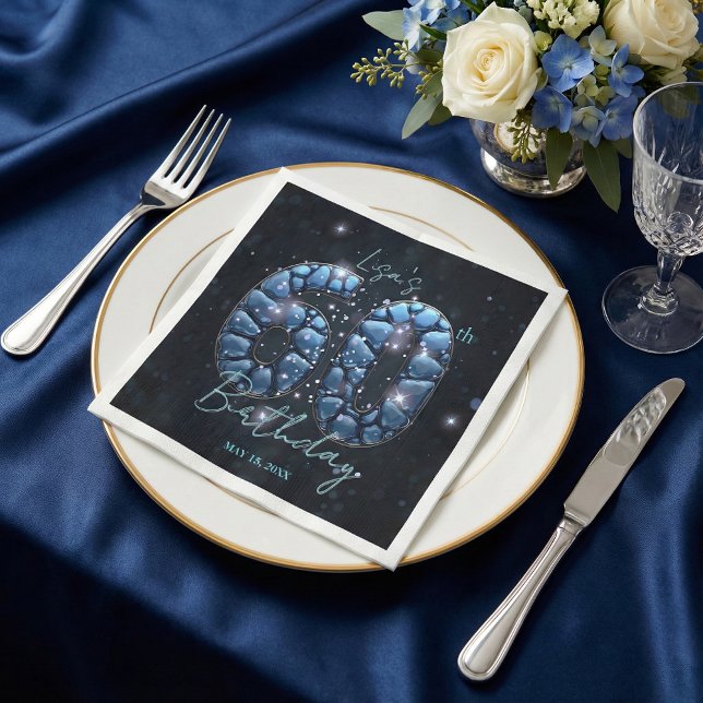 Elegant Blue Sapphire Sparkle Mosaic 60th Birthday Napkin (Creator Uploaded)