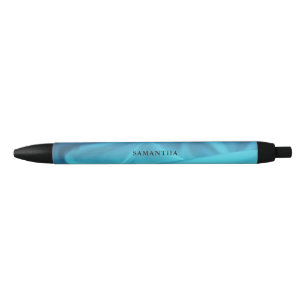 Elegant Blue Satin Name Black Ink Pen