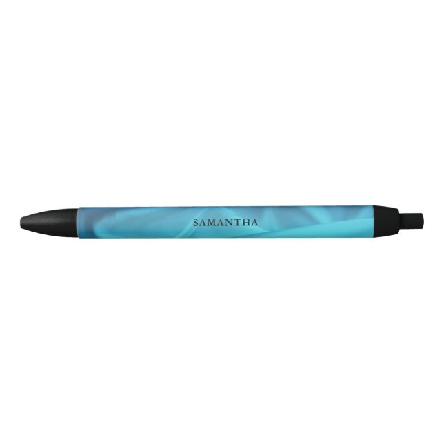 Elegant Blue Satin Name Black Ink Pen (Front)