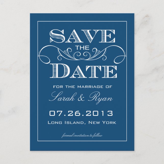 Elegant Blue Save the Date Announcement (Front)