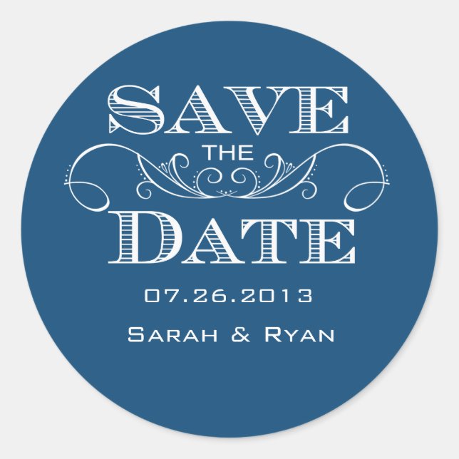 Elegant Blue Save the Date Sticker (Front)