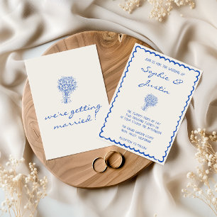 Elegant Blue Scalloped Border Minimalist Wedding Invitation