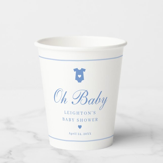 Elegant Blue Script Baby Shower  Paper Cups (Front)