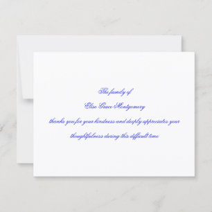 Elegant Blue Script Funeral Acknowledgement Thank You Card