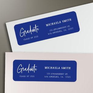 Elegant Blue Script Graduation Return Address