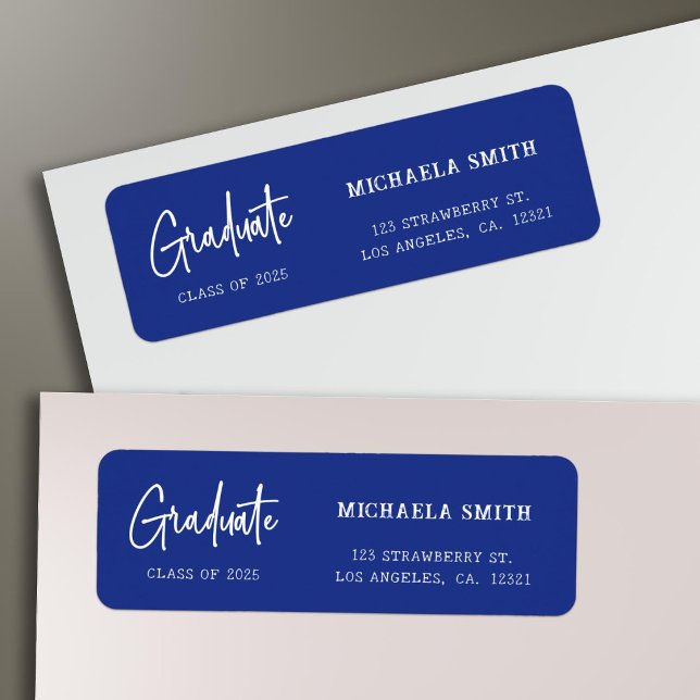 Elegant Blue Script Graduation Return Address (Creator Uploaded)