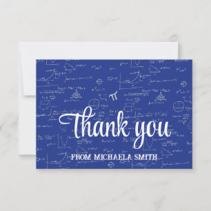 Elegant Blue Script Mathematics Formulas Graduate Thank You Card