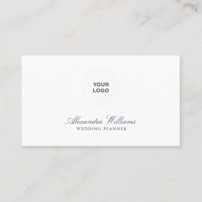 Elegant Blue Script Modern Professional Logo Business Card (Front)