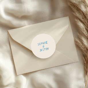 Elegant Blue Script Names Wedding Monogram Classic Round Sticker