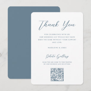 Elegant Blue Script QR Online Gallery Wedding Thank You Card