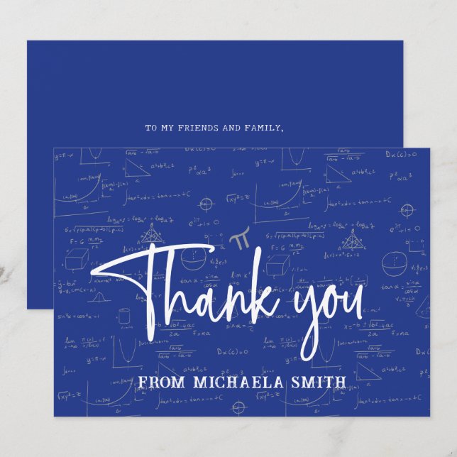 Elegant Blue Script Typography Math Graduation Thank You Card (Front/Back)