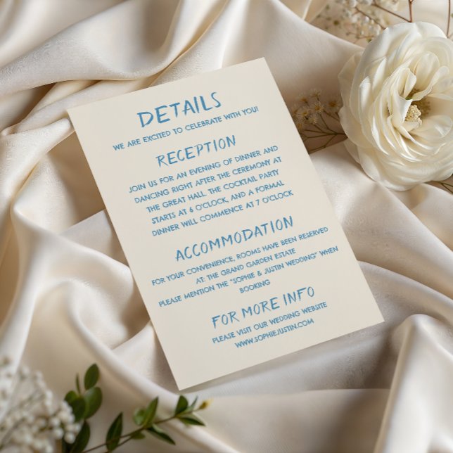 Elegant Blue Script Typography Wedding Details Enclosure Card (Creator Uploaded)