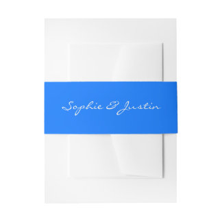 Elegant Blue Script Wedding Invitation Belly Band