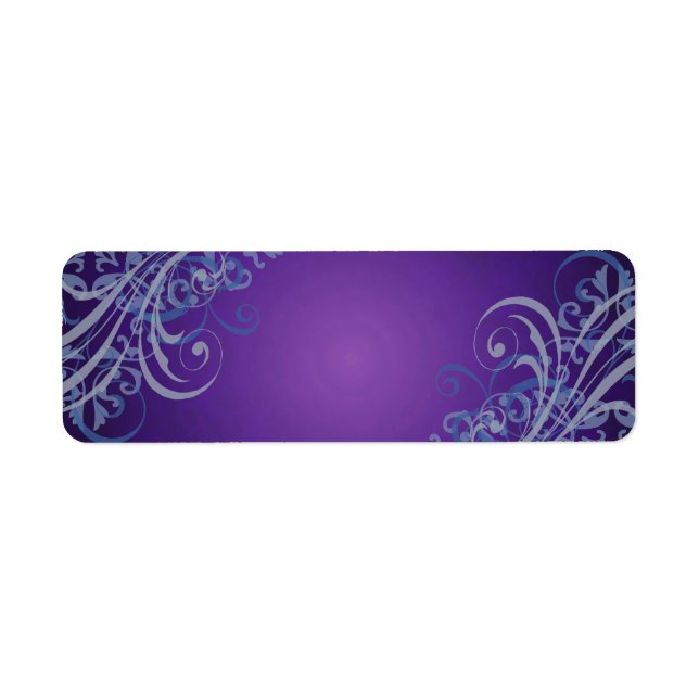 Elegant Blue Scroll Purple Blank Address Label (Front)