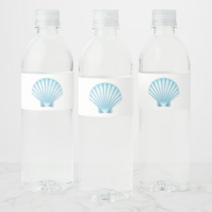 Elegant Blue Seashell Nautical Beach Wedding  Water Bottle Label