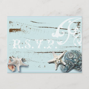 Elegant  BLue Seashells Beach Wedding RSVP Card