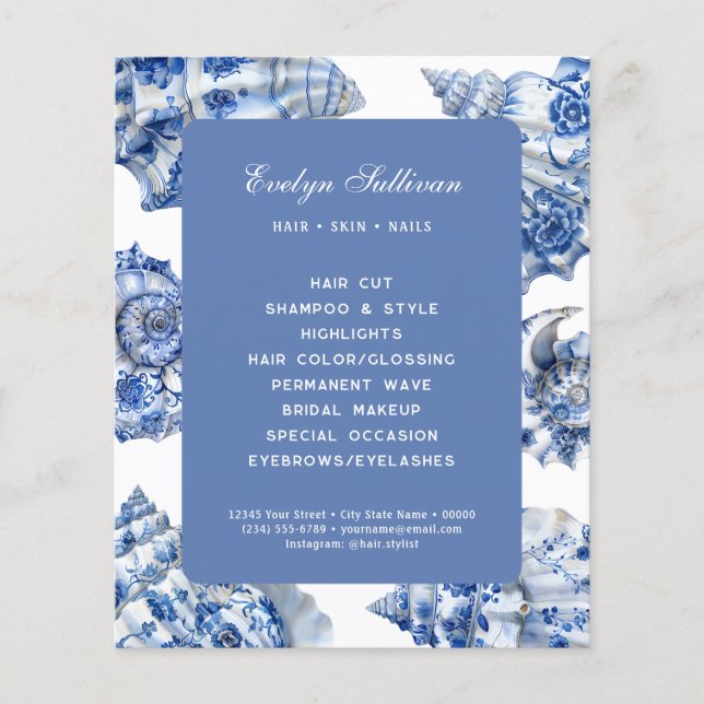 Elegant blue seashells flyer (Front)