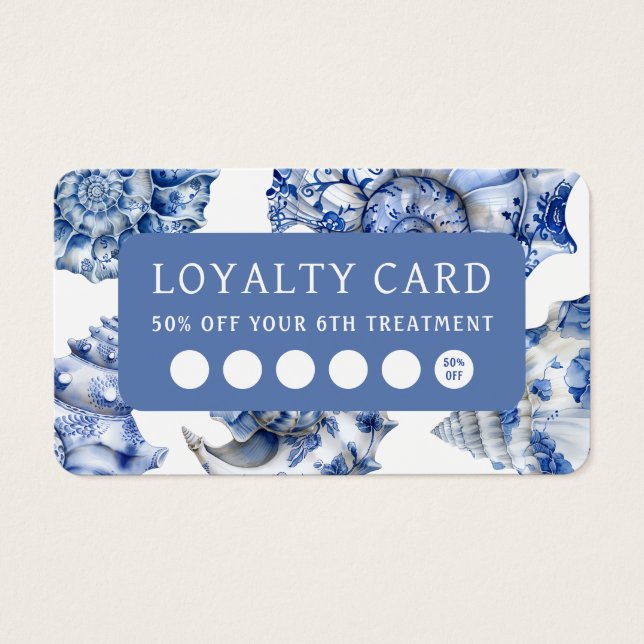 Elegant blue seashells loyalty card (Front)