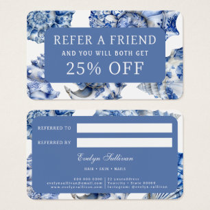 Elegant blue seashells referral card
