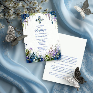 Elegant Blue Shades Floral Frame Arch Baptisme Invitation