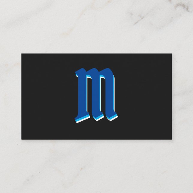 Elegant blue shapes on black monogram 3d effect business card (Front)