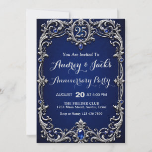 Elegant Blue Silver 25th Anniversary Invitation