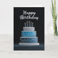 Elegant Blue Silver Birthday Cake
