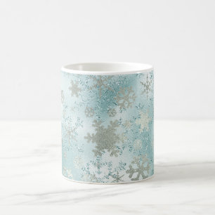 Elegant Blue Silver Christmas Snowflake Pattern Coffee Mug