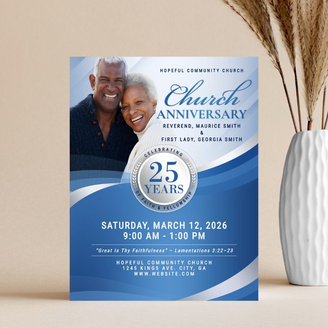 Elegant Blue & Silver Church Anniversary  Flyer (Creator Uploaded)