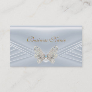 Elegant Blue Silver Diamond Butterfly Jewel Business Card