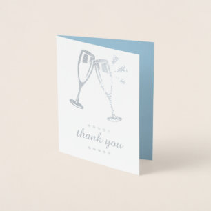 Elegant Blue Silver Foil Wedding Thank You Cards