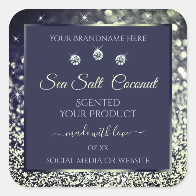 Elegant Blue Silver Glitter Product Labels Jewels (Front)