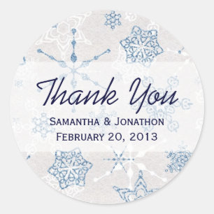 Elegant Blue & SIlver Holiday Snowflake Thank You Classic Round Sticker