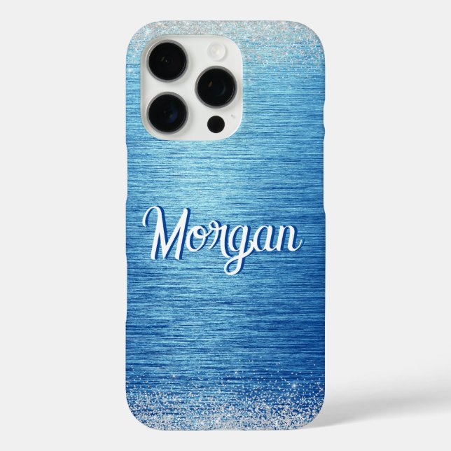 Elegant Blue Silver Modern Personalised Case-Mate iPhone Case (Back)