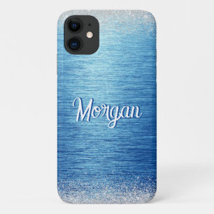 Elegant Blue Silver Modern Personalised iPhone 11 Case