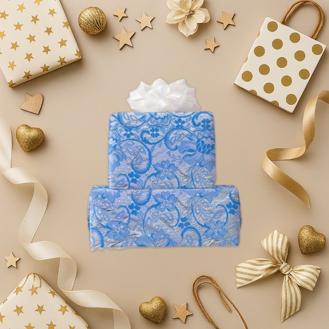 Elegant Blue Silver Paisley Floral Wrapping Paper (Creator Uploaded)