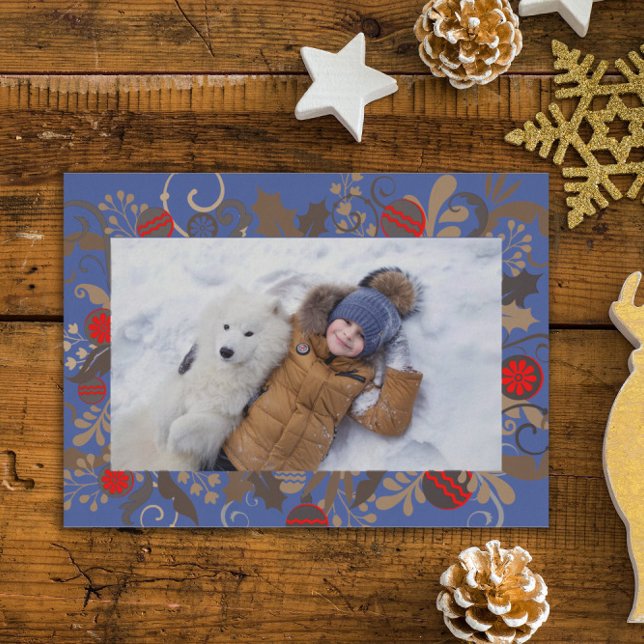 Elegant Blue & Silver Personalised Photo Christmas Foil Holiday Card (Creator Uploaded)
