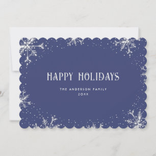 Elegant Blue Silver Snowflake Happy Holidays Card