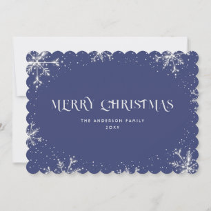 Elegant Blue Silver Snowflake Merry Christmas Card