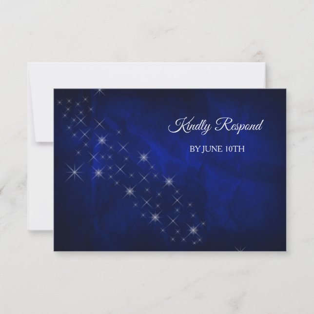 Elegant Blue Silver Star Wedding RSVP Card (Front)