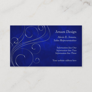 Elegant Blue Silver Swirl Design Business Card