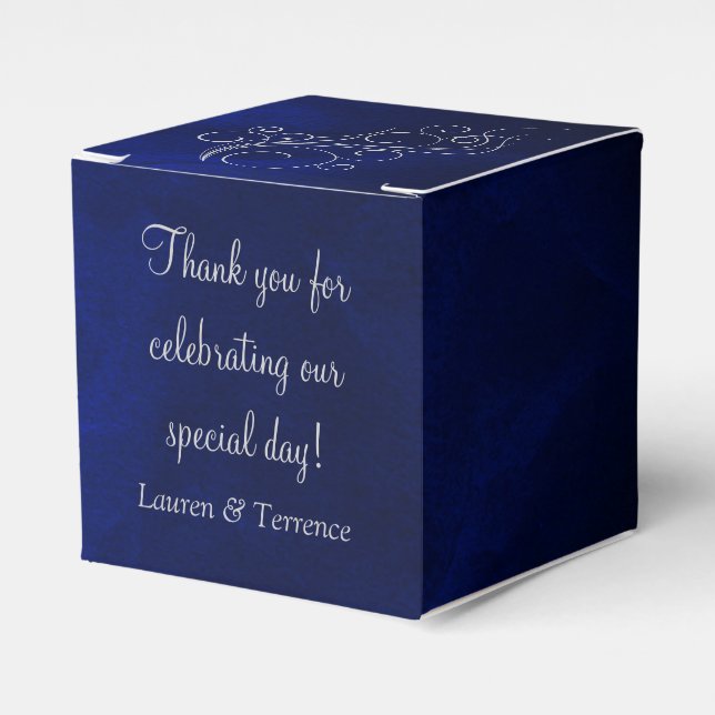 Elegant Blue Silver Wedding Favour Box (Front Side)