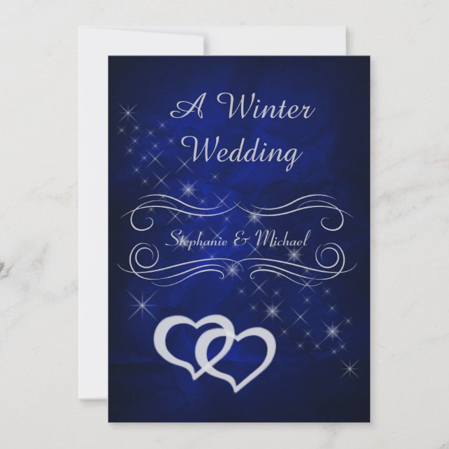 Elegant Blue Silver Winter Wedding Invitation (Front)
