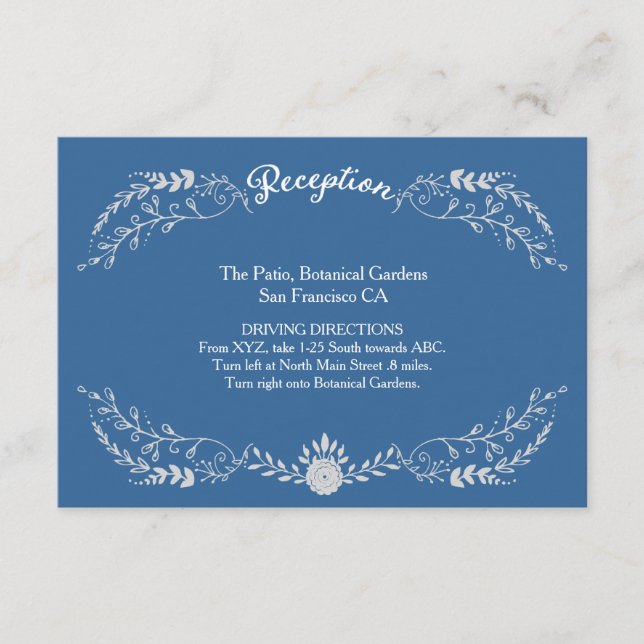 Elegant Blue & Silver Wreath Monochromatic Wedding Enclosure Card (Front)