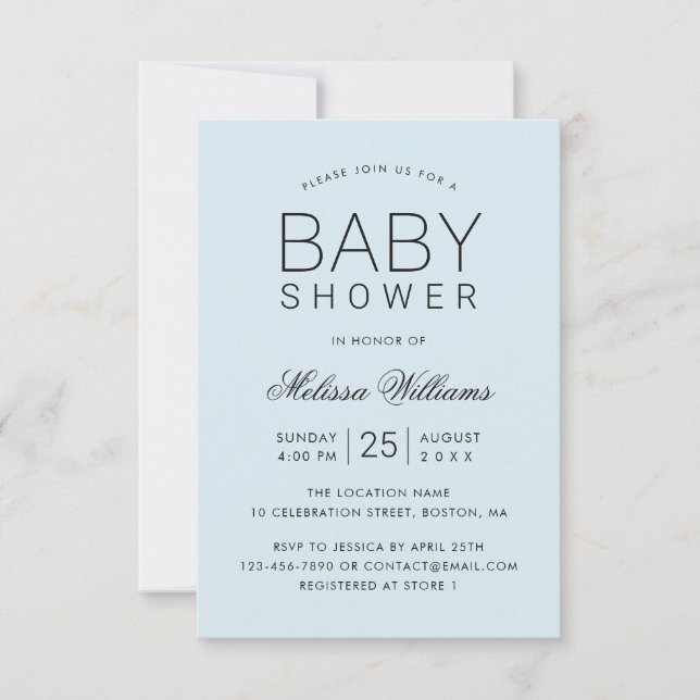 Elegant Blue Simple Modern Boy Baby Shower Invitation (Front)
