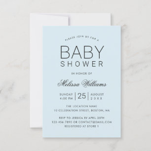 Elegant Blue Simple Modern Boy Baby Shower Invitation